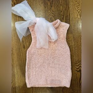 Pink Sleeveless Knit Top with Blush Bow